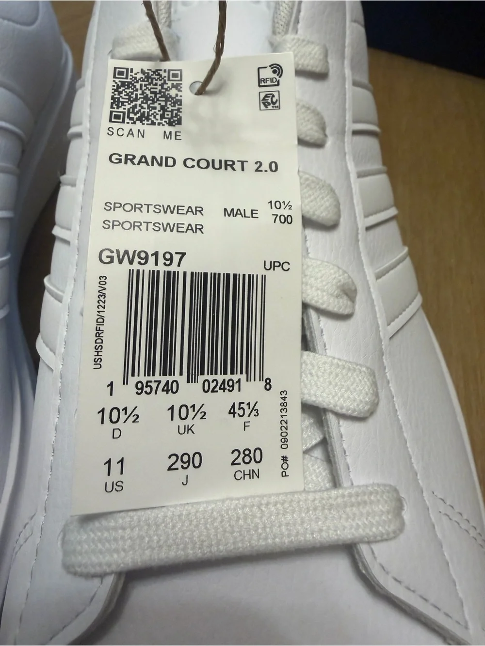Adidas Grand Court 2.0 Cloudfoam White Court Sneakers Men’s 11 NWB GW9197